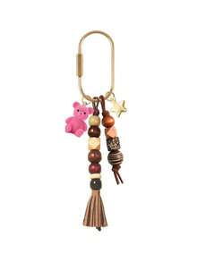 Bohemian Beaded Bag Charm, Vintage Beaded Keychain, Cute Bear & Star Pendant, Tassel Bag Charm, Brown Tone Bag Accessory, Neutral Style Wallet Charm, Handbag Accessory, Suitable For Keys, Wallets, Handbags, Fashionista Essential, Gift For Women, Lovers, Family, Friends, Unique Birthday Gift, Holiday Gift, Party Gift, Travel Gift - Multicolor - View 17