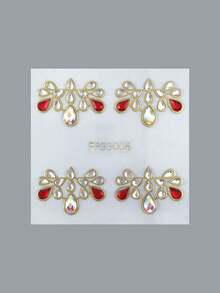 1 pieza Pegatina de cristal de estilo bohemio para la cara, cristal rojo en forma de lágrima + cristal transparente, pegatina de cristal autoadhesiva para la cara, adecuada para festival de música, carnaval, fiesta de disfraces, Halloween, fiesta temática - Multicolor - Ver 8