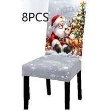 1/2/4/6/8/36Pcs Christmas Chair Covers, Print With Santa Claus Hugging Reindeer, Snow‑Dusted Xmas Tree, Gift Boxes And "Merry Christmas" Lettering, Elastic Washable Dining Chair Slipcovers For Home Hotel Xmas Party Gift - Multicolor - View 13