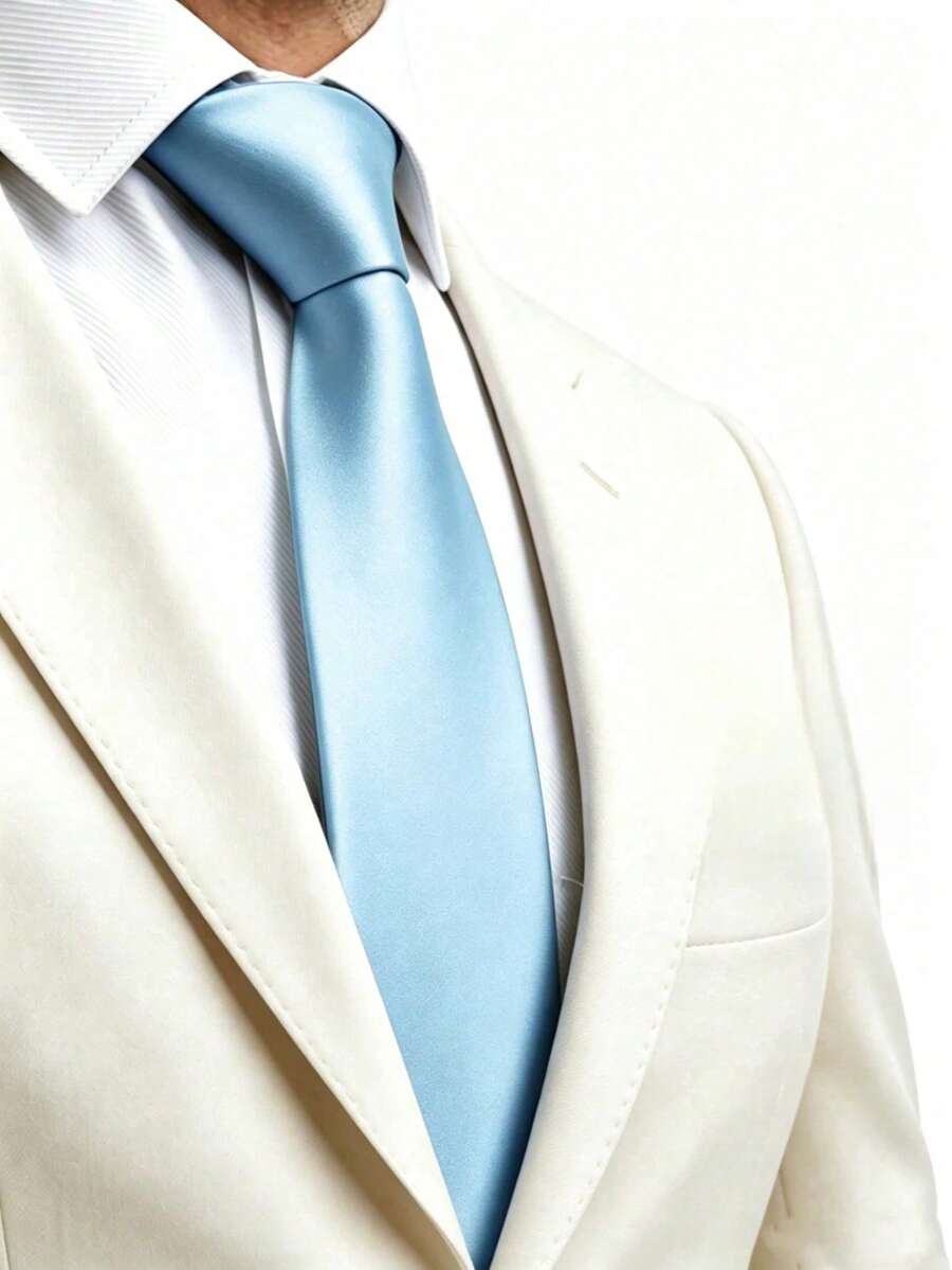 1件裝 男士素色領帶 8cm 正式商務領帶 男士婚禮領帶 - 淺藍色 - 查看 1