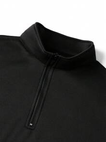 Men's Autumn/Winter Casual Versatile Minimalist Commuter Patchwork Loose Drop Shoulder Zip-Up Collared Sweatshirt - Black - View 7