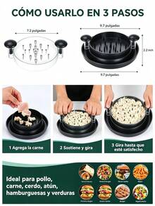 Desmenuzador de pollo, herramienta desmenuzadora de pechuga de pollo con giro, con máquina desmenuzadora de carne antideslizante y resistente con tapa transparente, herramienta desmenuzadora de carne con giro para cerdo, res y pollo - Negro - Ver 6
