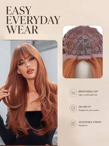 Ginger Copper 26 Inch Synthetic Hair, Bangs Wavy Curls Layered Cut, Voluminous Long Style, Fashion Accessory For Daily, Party, Halloween And Christmas - Dirty Orange - View 5
