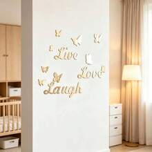 12pcs Golden Butterfly Mirror Stickers Wall Mirror Stickers Home Decoration - Multicolor - View 6