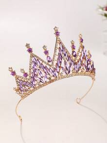 1pc Bridal Wedding Crown Headpiece Crystal Rhinestone Embellished Hair Hoop New Style Tiara - 44023 Purple - View 6