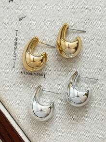 LADYCOCO 2 Pairs Fashionable Elegant Unique ABS Material Water Drop Earrings Suitable For Women's Daily Wear, Dating, Party, Everyday Matching Earring Set - Gold/Silver 2-pair Set - View 3