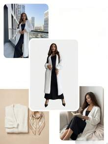 Women's Long Cardigan Sweater, Casual Minimalist Autumn/Winter Long Sleeve Knit Cardigan - White - View 6
