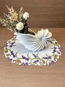 HXARTMIS 1pc Elegant White Lavender Embroidered Table Runner, Handmade Hollow Lace Trim Tablecloth, Vintage Farmhouse Style For Kitchen, Wedding, Party And Home Decor - White - View 6