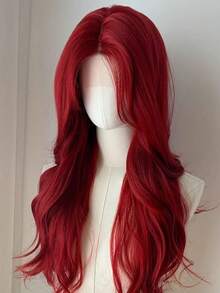 1 Buah Wig Keriting Panjang Belahan Tengah Warna Burgundy, Wig Serbaguna untuk Cosplay, Wig Seluruh Kepala, Serat Sintetis 24 inci, untuk Pesta Liburan - Burgundy - View 4