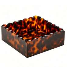 1pc Square Acrylic Turtle Pattern Storage Box With Lace Opening, Suitable For Storing Keys, Cosmetics, Desktop Items - Tortoiseshell - View 2