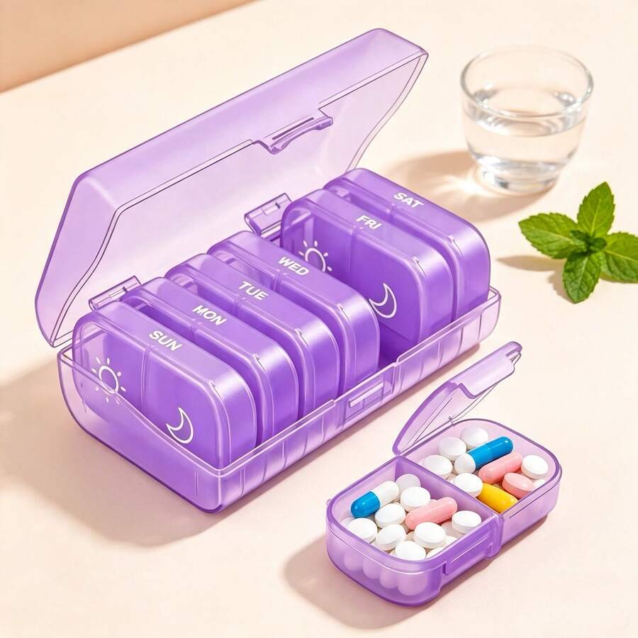 Portable Weekly Pill Organizer 7 Day AM & PM, Detachable Mini Pill Box, Travel Waterproof Vitamin Case, Compact Supplement Medication Storage Container For Outdoor Trip Office - AM PM Pill Organizer - View 1