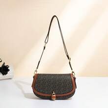 MKF Women's Vintage Floral Luxury Saddle Bag, 2026 New Letter Logo Crossbody Bag, Lock Flap Wide Strap Shoulder Bag, Brown PU Trim Adjustable Shoulder Strap Handbag, Daily Commute Bag, Women's Daily Travel Handbag, All-Season Versatile Everyday Style - Multicolor - View 14
