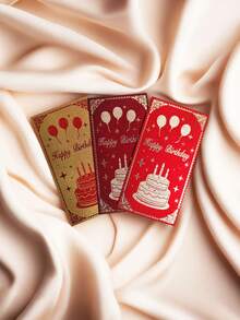 6pcs Birthday Gift Money Envelope, Thickened Hard Glitter Cardstock, Golden Foil Stamping, Frosted Glossy End, Birthday Cake Pattern, Available In Golden/Red/Burgundy, Suitable For Birthday Parties And Gift Giving - Birthday Red Envelope - View 2