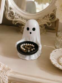 1pc Cute Ghost Jewelry Tray, Halloween Decor Ornament With Black Storage Dish, Can Store Rings, Earrings And Keys, Suitable For Vanity, Bedside Table And Entryway, Autumn Home Decor - Multicolor - View 3