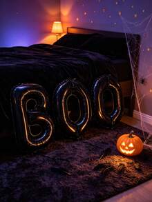 3pcs/Set 16-Inch Halloween "BOO" Letter Foil Balloons, Matte Black Foil Letter Balloon Garland, Spooky Halloween Wall Decor, Gothic Haunted House Adult Party Decorations, Home, Bar Halloween Photo Backdrop Props - Halloween BOO - View 7