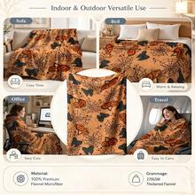 Autumn Harvest Throw Blanket, Watercolor Pumpkin Sunflower Maple Leaf Wheat Berry Pattern Flannel Blanket, Super Soft Lightweight Decorative Plush Blanket, Suitable For Sofa, Armchair And Bed, Thanksgiving And All Year Round, Create Cozy Home Atmosphere - Multicolor - View 8