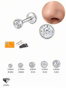 1Pc 0.03-0.3ct 925 Sterling Silver Moissanite Nose Stud Hypoallergenic Cartilage Body Piercing Jewelry For Women Men Daily Wedding Bridal Wear & Gifts - Silver - View 5