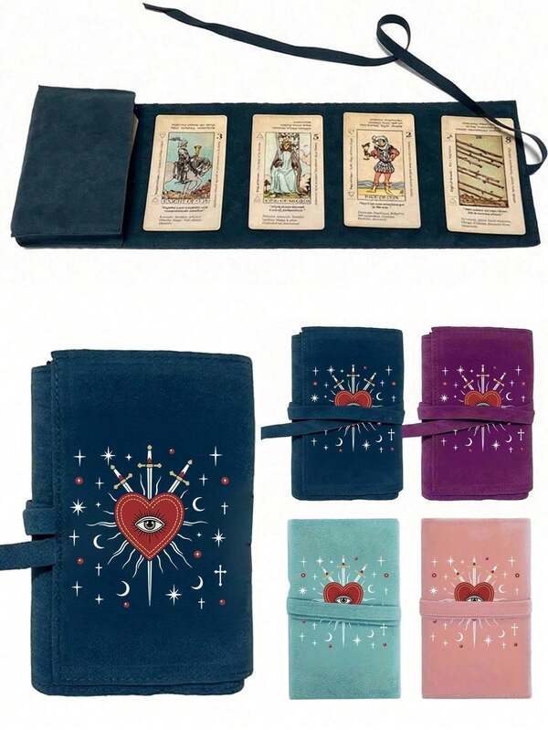 Velvet Tarot Card Storage Bag, Featuring Red Heart And Evil Eye Pattern Print, Dual-Color Blue And Purple Drawstring Closure, Soft Fabric Protective Cover, Portable Card Pouch, Suitable For Storing Tarot Cards And Small Items, Tarot Card Bag, Applicable For Tarot Cards, Divination Cards, Card Games And Small Item Storage, Suitable For Christmas, New Year, Valentine's Day And Back To School Gifts