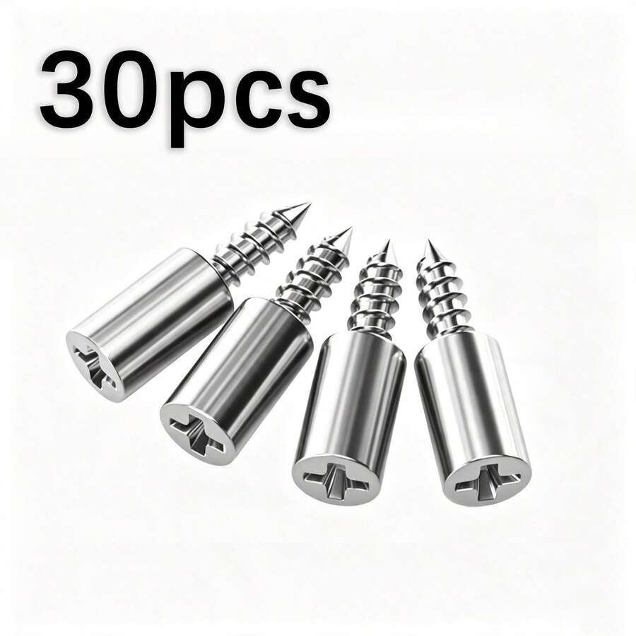 30pcs Screw-In Shelf Support Pegs - Durable Multi-Purpose Shelf Brackets, Suitable For Cabinets, Bookshelves, Wardrobes And Furniture - Easy Installation, Secure Fixing - Silver - View 1