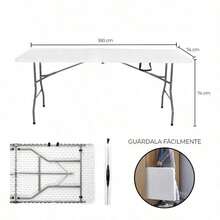 Mesa Plegable 1.80m - Tipo Portafolio de Plástico-- Blanca para Jardín Exterior - Blanco - Ver 2