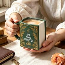 1pc 290ml/9.8oz Unique Book Shaped Ceramic Coffee Mug, "One More Chapter" Letter & Vintage Floral Print Novelty Coffee Tea Cup For Latte Milk Cocoa Tea, Perfect Gift For Book Lovers & Back To School - Multicolor - View 1