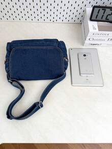 Blue Washed Denim Shoulder Bag For Women, Casual And Versatile, All-Match Travel Bag, Minimalist Metal Decor, Lightweight Crescent Bag For All Seasons - Black - View 5