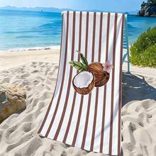 1pc Coconut Striped Microfiber Beach Towel, Soft Absorbent Lightweight Towel, Suitable For Adults And Teens, Perfect For Beach, Travel And Swimming Beach Blanket - Multicolor - View 5
