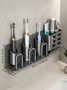 Wall-Mounted Toothbrush Holder | No-Drill Installation | Multi-Color With Storage Slot & Cup | Space-Saving Bathroom Organizer, Suitable For Electric Toothbrushes And Shavers | Modern Design - Multicolor - View 8