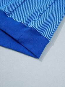 Acelitt Sudadera de manga larga holgada con cuello redondo, costura en V, hombros caídos y rayas para primavera y otoño - Azul - Ver 10