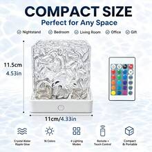 USB Powered Rainbow Aurora Water Ripple Projection Smart Light, Smart Rotating Multicolor Lighting Effect, Touch-Sensitive Color-Changing Ice Crystal Cube Ambient Lamp, Bedroom Bedside Desktop Decorative Night Light - Square Water Ripple - View 5