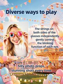 Pull‑String Blinking Googly Eyes Glasses, Funny Wacky Novelty Prank Eyewear, Party Photo Booth Props For Halloween Birthday Carnival - Multicolor - View 6