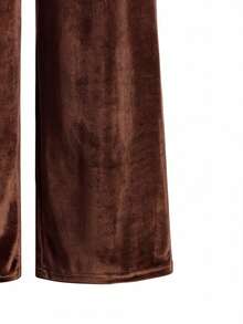 Lurzo 2 Pieces Set Of Korean Suede Irregular Girls' Clothing, Slim Fit Sloping Shoulder Long Sleeved Top+Loose And Comfortable Wide Leg Pants,Outdoor/School - Brown - View 7
