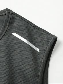 Men's Quick Dry Elastic Sleeveless Tank Top, Summer Pullover Reflective Print Running Fitness Solid Color Vest - Dark Grey - View 5