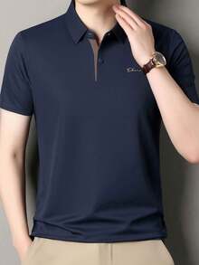 Pro Man Wardrobe Wrinkle-Free Adhesive Anti-Wrinkle Cooling Short Sleeve Polo Shirt, Casual Business Commute Wear - Navy Blue - View 5