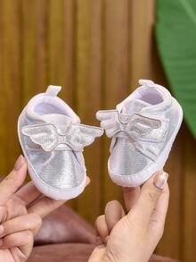 Spring Autumn Winter 0-1 Year Old Infant Walking Shoes Fashion Wing Decor Soft Sole Hook And Loop Solid Color Unisex Infant Sports Shoes - Silver - View 4