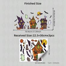 1/3/4 Sheets Halloween Window Decals Set - Spooky Haunted Houses, Pumpkins & Ghosts, Static Cling Stickers For Home & Party Glass Decorations - Multicolor - View 10