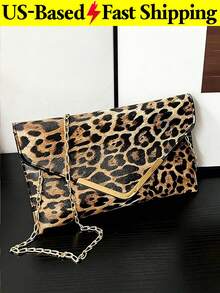 Versatile Leopard Pattern Shoulder Bag For Women Detachable Chain Crossbody Bag Spacious Evening Clutch Envelope Purse Birthday Party Western Wear - 彩色 - 查看 1