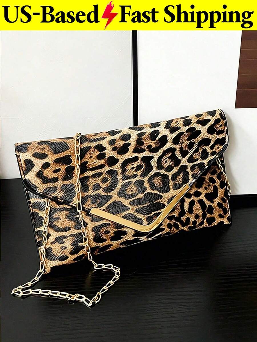 Versatile Leopard Pattern Shoulder Bag For Women Detachable Chain Crossbody Bag Spacious Evening Clutch Envelope Purse Birthday Party Western Wear - 彩色 - 查看 1