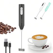 Feizsmile 电动奶泡器，手持式USB充电咖啡奶泡器，带不锈钢搅拌器，3档速度设置，适用于咖啡、拿铁、卡布奇诺、热巧克力、抹茶、鸡蛋饮品等。 - 黑色 - 查看 2