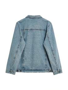 Chaqueta vaquera casual de corte ajustado para hombre, chaqueta acolchada a cuadros con estilo retro lavado: el regalo ideal para padres, hermanos y novios en sus cumpleaños o vacaciones. - Light Blue - Ver 2