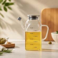 750ml Borosilicate Glass Oil Dispenser With Stainless Steel Lid, Anti-Drip Spout With Silicone Cap And Measurement Scale, 19cm Height - Clear - View 8