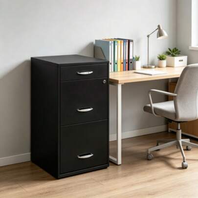 3 Drawer Letter Width Vertical File Cabinet With Pencil Drawer, Black