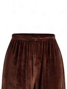 Lurzo 2 Pieces Set Of Korean Suede Irregular Girls' Clothing, Slim Fit Sloping Shoulder Long Sleeved Top+Loose And Comfortable Wide Leg Pants,Outdoor/School - Brown - View 6