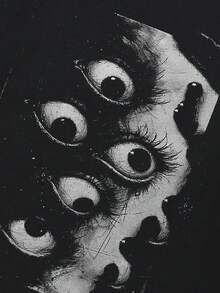 Tiny Spark Streetwear Black Tee Shirt Surreal Graphic Multiple Eyes Print Dark Psychological Horror - Black - View 4