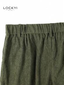 1pc Men's Casual Corduroy Straight Leg Pants, Front Pleats, Side Buckle, Vintage Autumn/Winter Style - Green - View 6