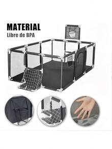 Centro de Actividades Infantil con Aro de Basquetbol, Corral Amplio para Pelotas, Cerco Modular para Interior y Exterior - Gris Oscuro - Ver 4