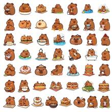 50Pcs Cute Capybara Food Theme Stickers, PET Waterproof Cartoon Capybara Eating Snacks Decals, Aesthetic DIY Stickers For Journal, Water Bottle, Laptop, Phone Case, Luggage, Notebook Decor For Kids Teens - Brown - View 10