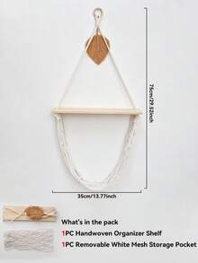 1pc Cream White Decorative Hanging Storage Rack Bohemian Farmhouse Style Triangle Hanging Design Tassel Net Hammock Display Storage Rack Plush Doll Storage Display Rack Bedroom Nursery Living Room Game Room Apartment Home Decor Wall Shelf - Beige - View 13
