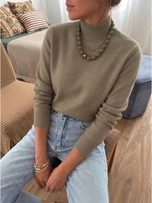 GIGOGOU Sweater Rajut Wanita Dasar Musim Gugur Musim Dingin, Kasual Berkualitas, Lengan Panjang, Atasan Pullover Nyaman untuk Musim Gugur - kopi - View 5