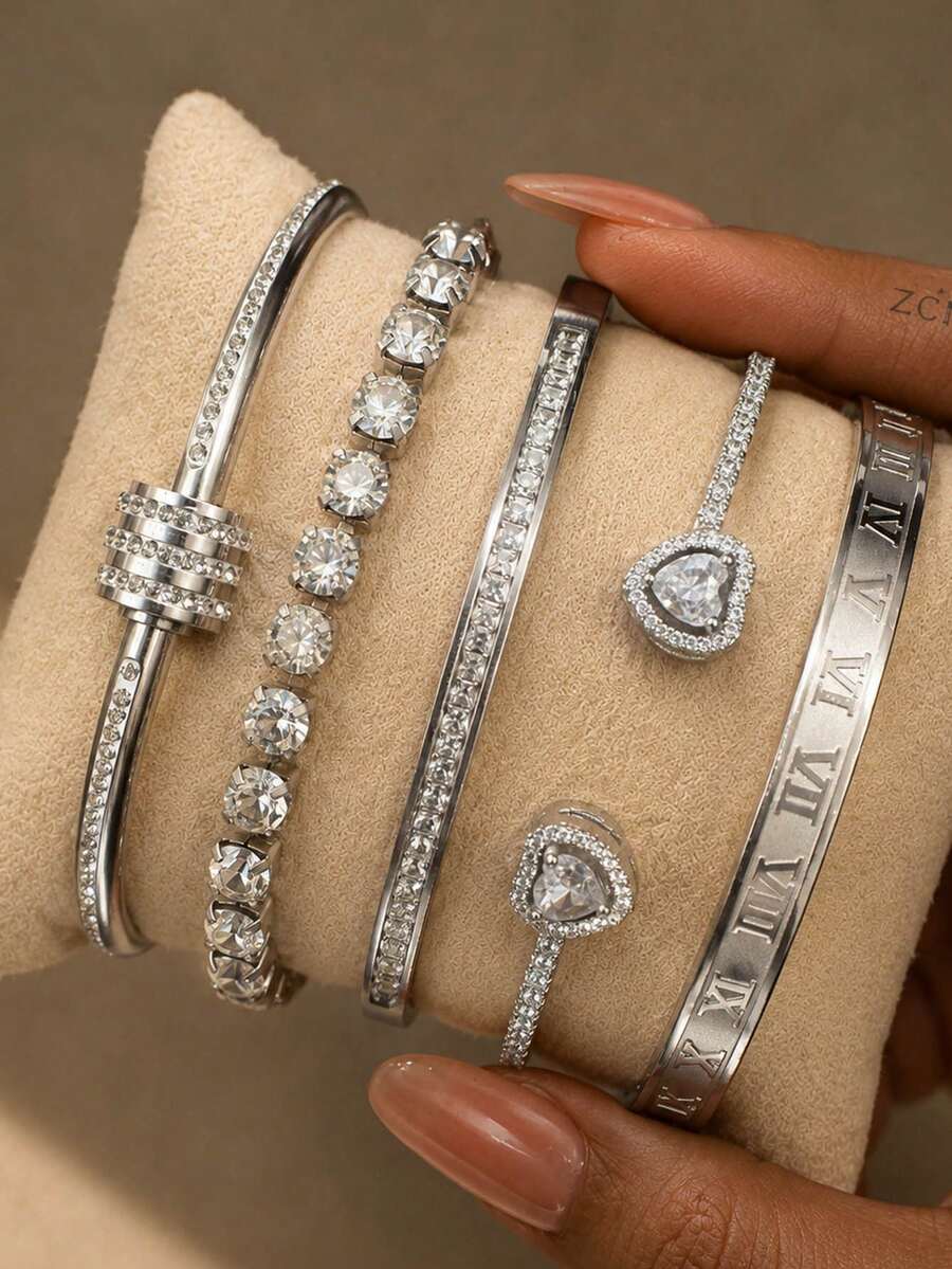 ZCNC New 5pcs/1pc Versatile Minimalist Fashion Elegant Luxury Starry Sparkling Bracelet For Women, High-End Stainless Steel Bracelet